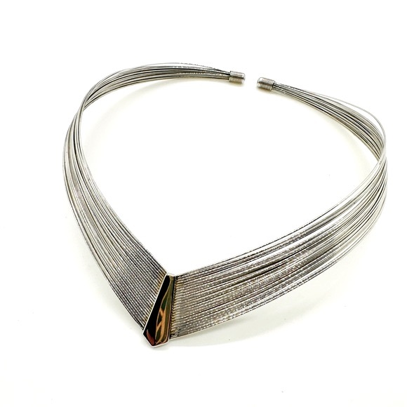 Vintage Modernist Silver Wire Collar Necklace - Picture 8 of 8